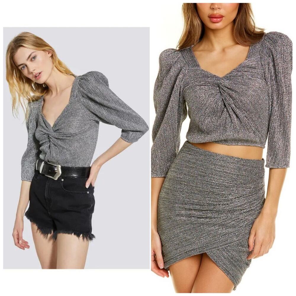 IRO Dollie Metallic Puff Sleeve Top Silver | 4
